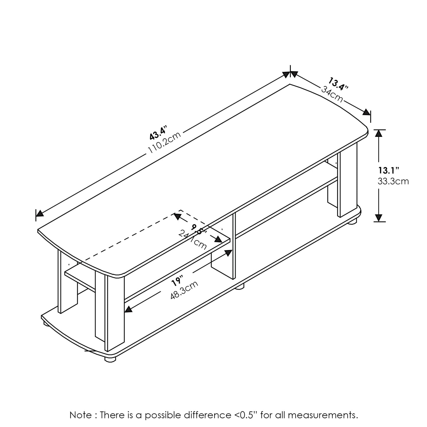 3-Tier Wide Storage Shelf with Open Shelves Engineered Wood Modern Design