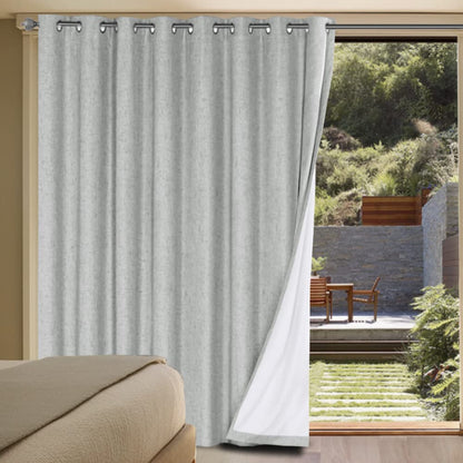 Linen Blackout Curtains Thick Textured Thermal Insulated Extra Wide Grommet Patio Door Drapes
