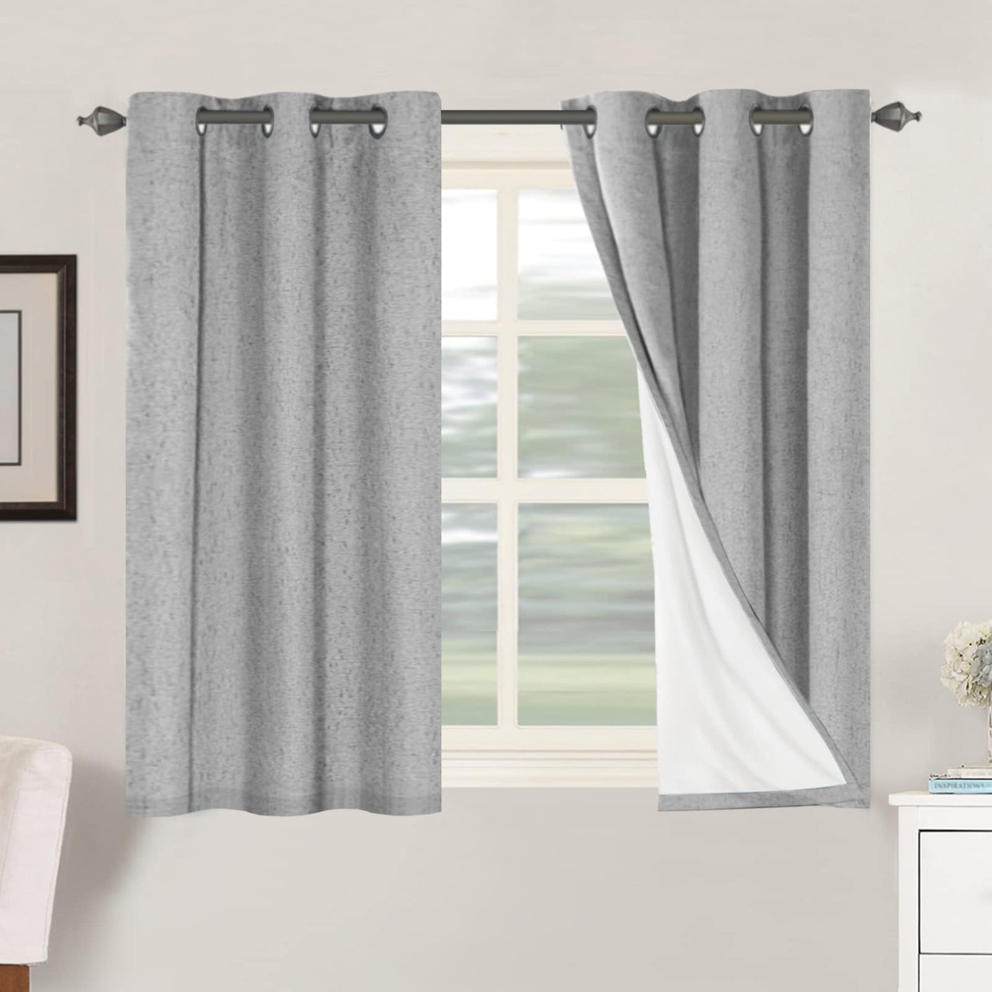Linen Blackout Curtains Thick Textured Thermal Insulated Extra Wide Grommet Patio Door Drapes