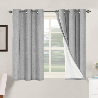 Linen Blackout Curtains Thick Textured Thermal Insulated Extra Wide Grommet Patio Door Drapes