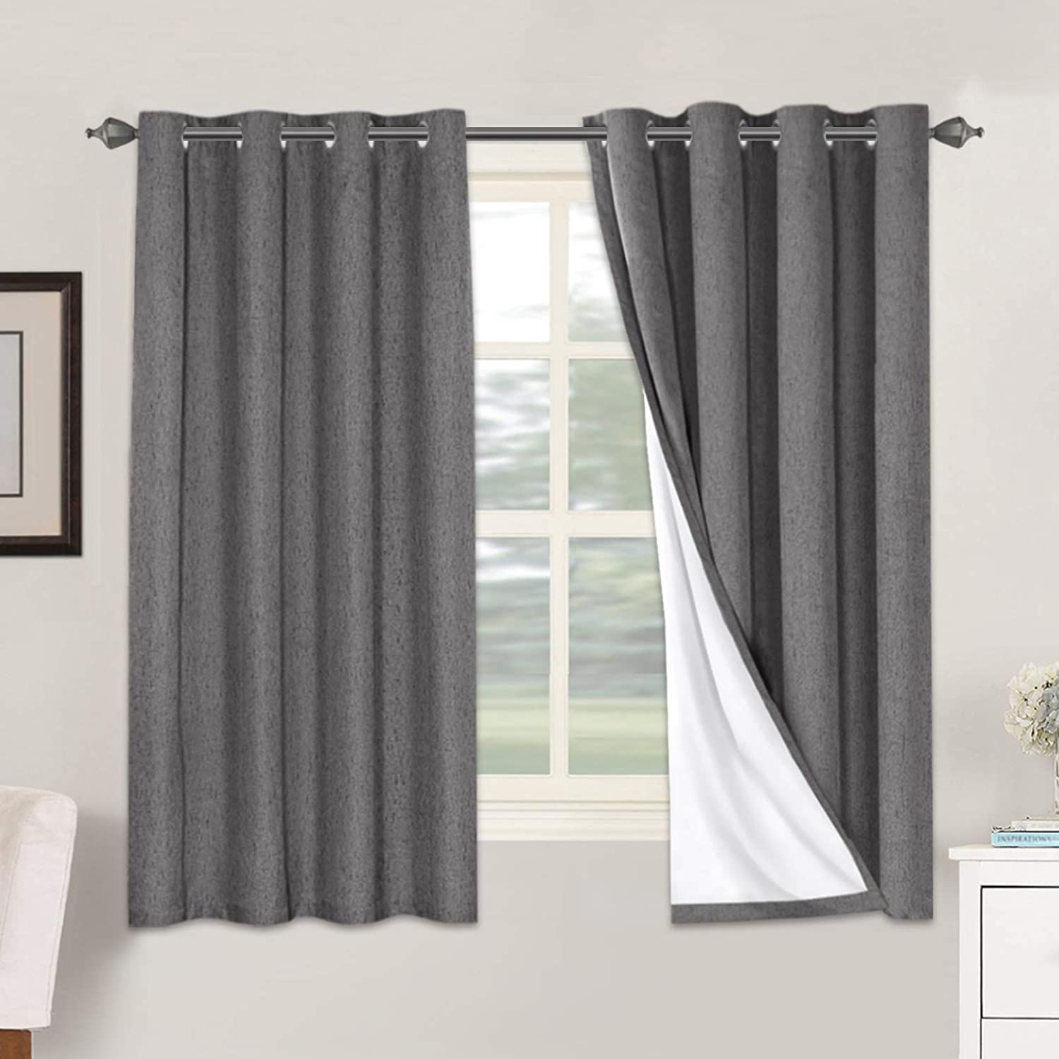 Linen Blackout Curtains Thick Textured Thermal Insulated Extra Wide Grommet Patio Door Drapes