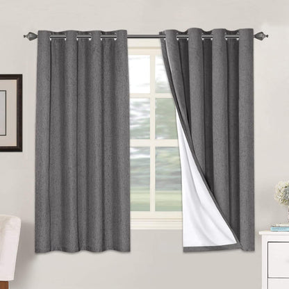 Linen Blackout Curtains Thick Textured Thermal Insulated Extra Wide Grommet Patio Door Drapes