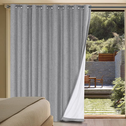Linen Blackout Curtains Thick Textured Thermal Insulated Extra Wide Grommet Patio Door Drapes