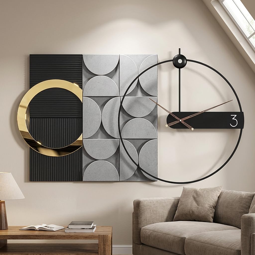 Mid Century Modern Gold Metal Wall Clock Silent Battery Operated 24 Inch Decorative Clock for Living Room Bedroom Office