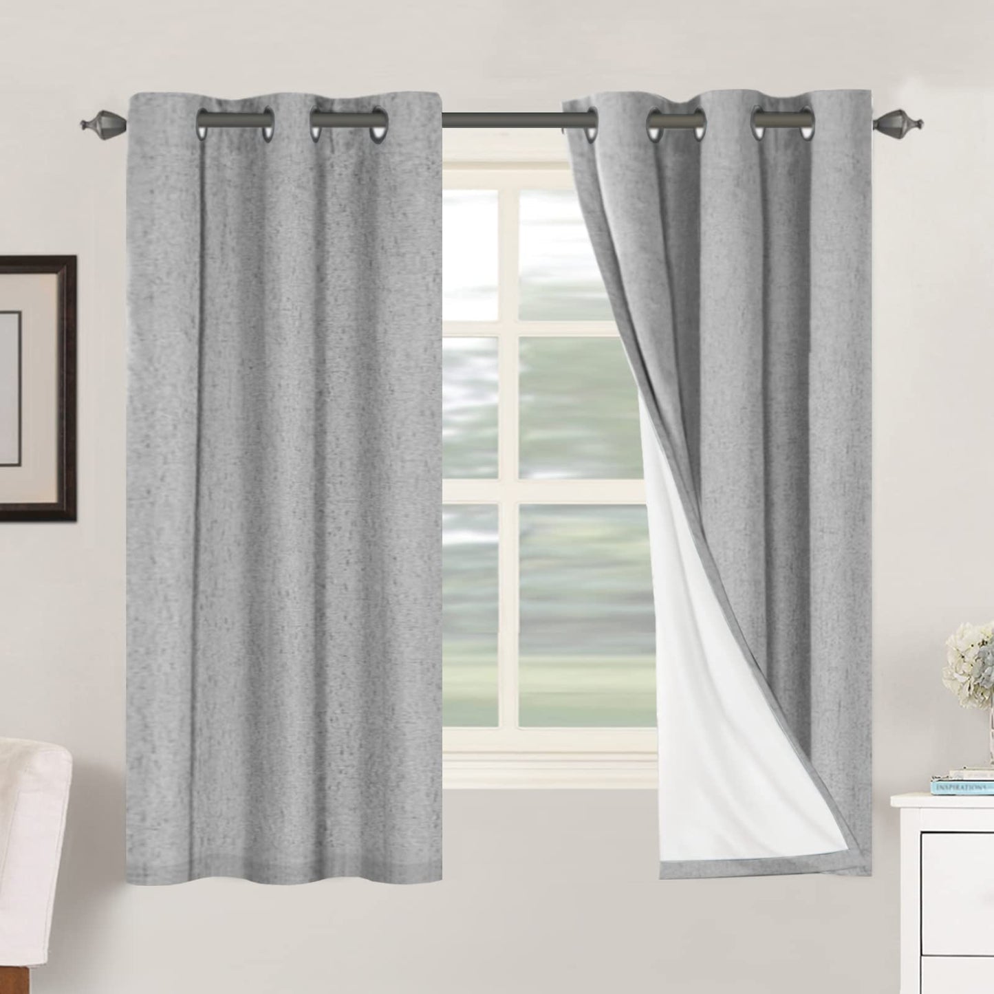 Linen Blackout Curtains Thick Textured Thermal Insulated Extra Wide Grommet Patio Door Drapes