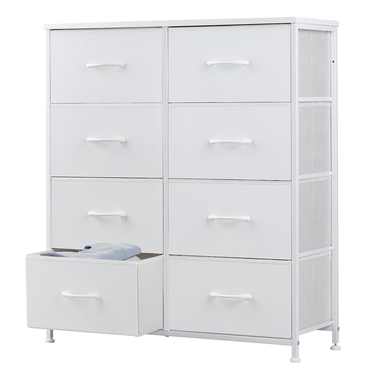 Fabric Dresser Storage Unit with Metal Frame and Wooden Top Chest Organizer