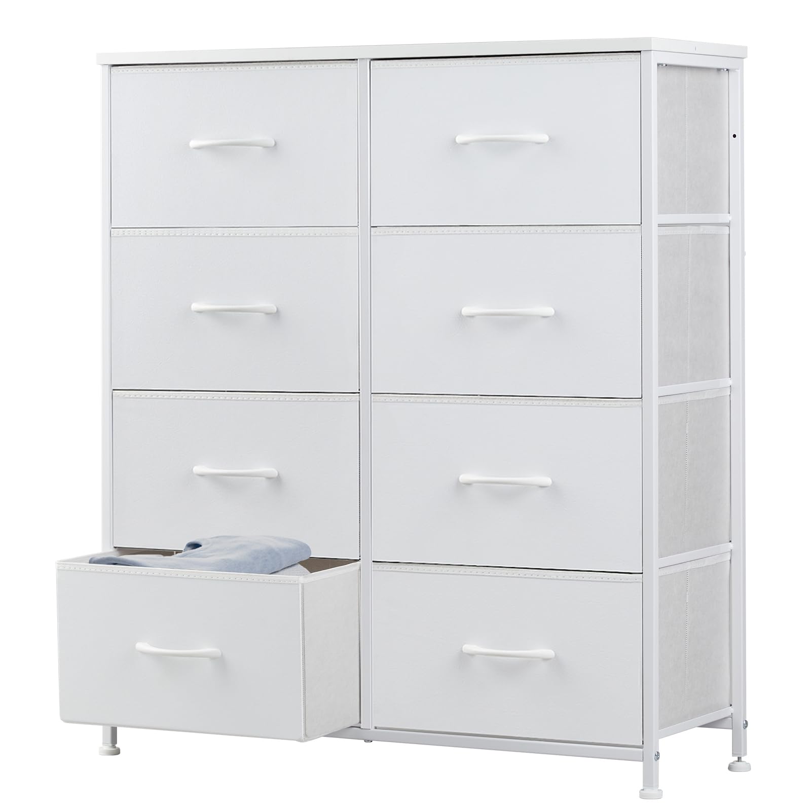 Fabric Dresser Storage Unit with Metal Frame and Wooden Top Chest Organizer