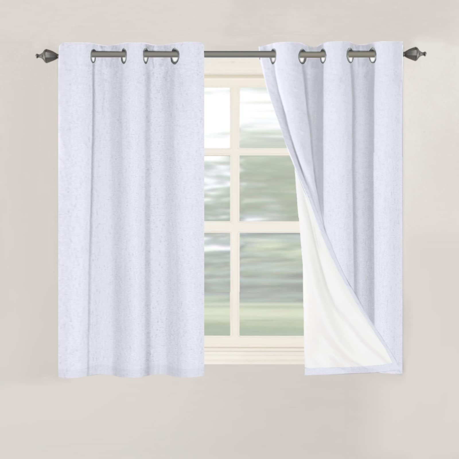 Linen Blackout Curtains Thick Textured Thermal Insulated Extra Wide Grommet Patio Door Drapes