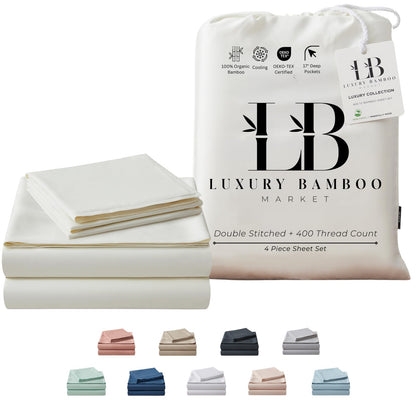 Luxury Bamboo Viscose Bed Sheet Set Ultra Soft Cooling Deep Pocket Sheets Full Size Organic Fabric