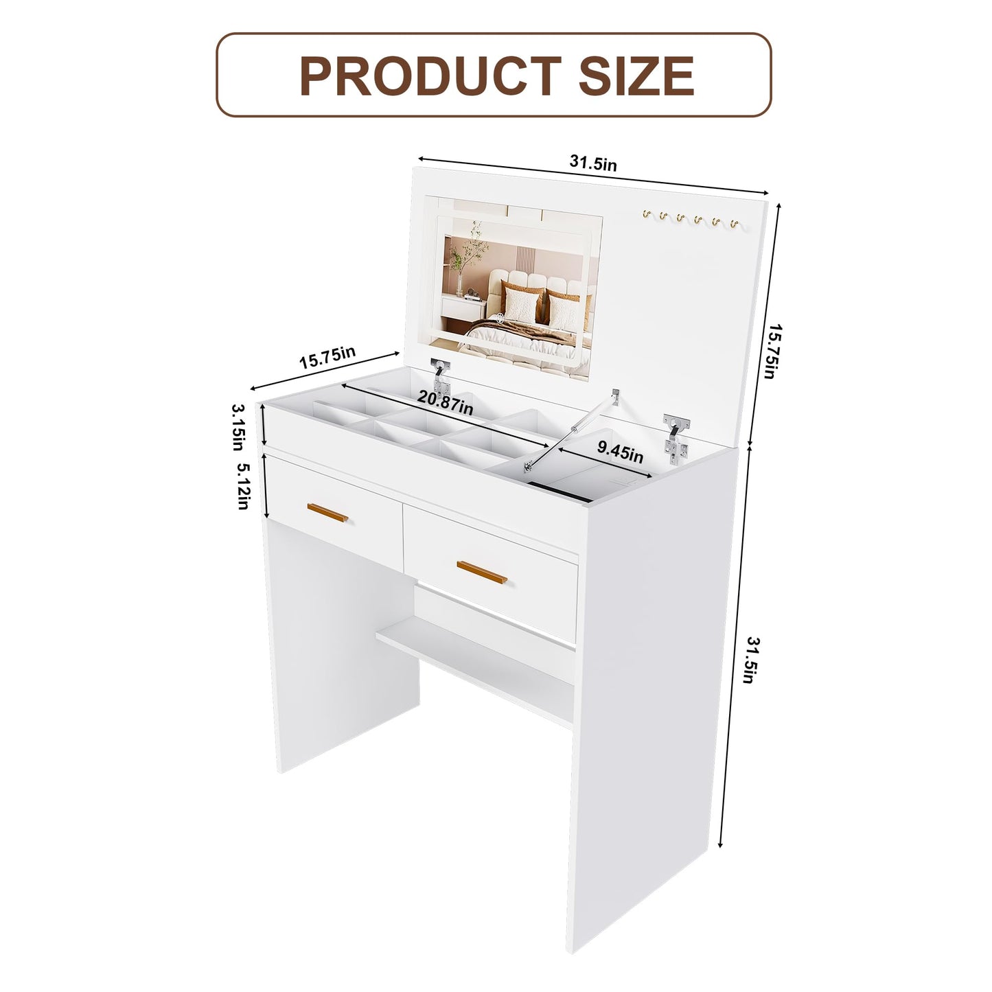 Flip Top Vanity Desk with LED Mirror, Power Outlet, Drawers and Storage Makeup Table