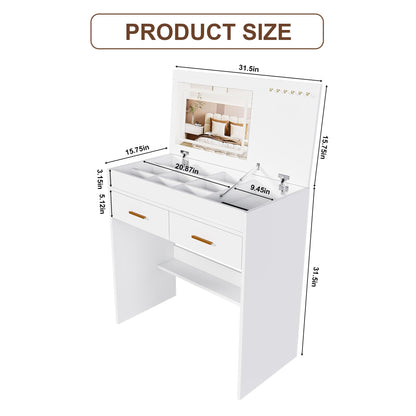 Flip Top Vanity Desk with LED Mirror, Power Outlet, Drawers and Storage Makeup Table