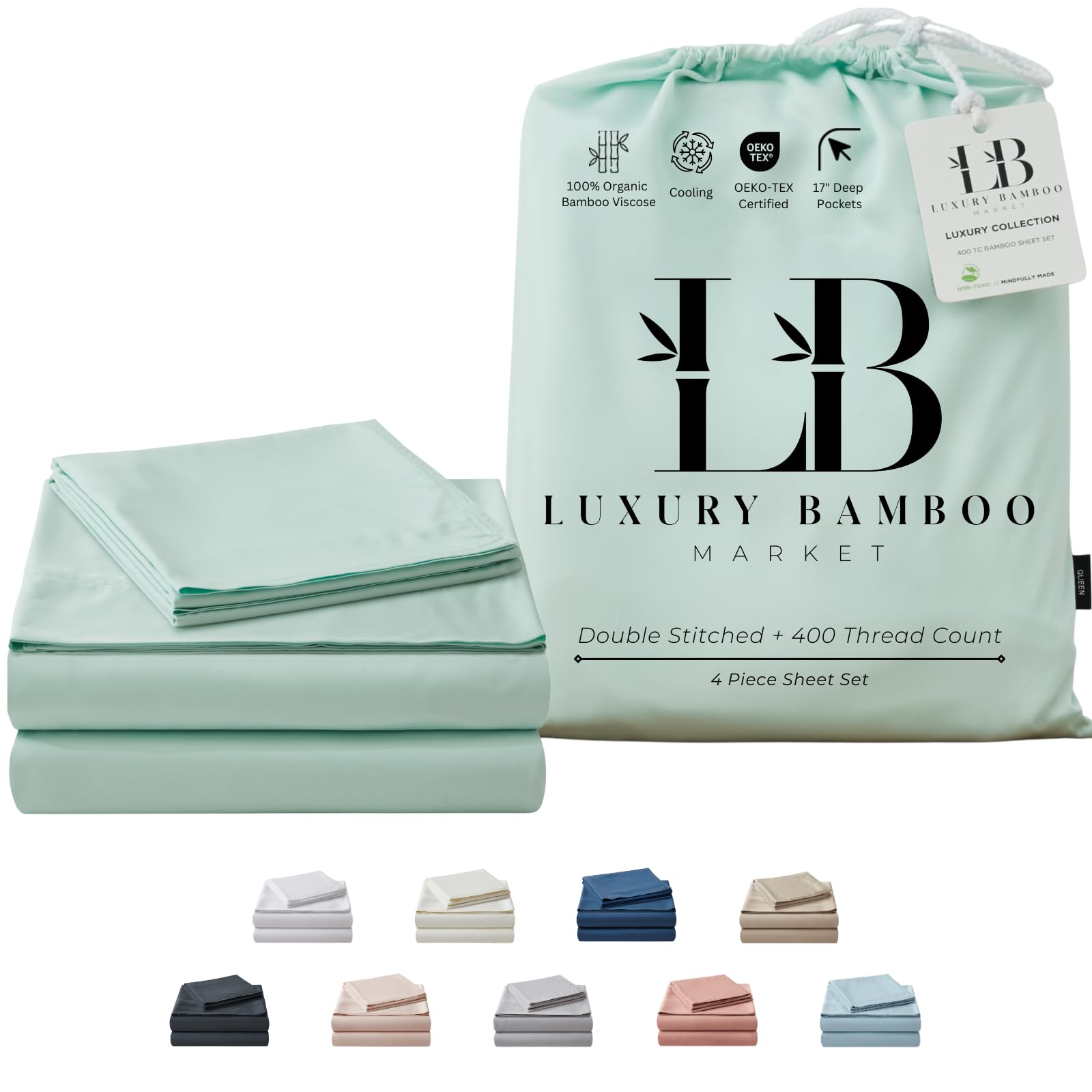 Luxury Bamboo Viscose Bed Sheet Set Ultra Soft Cooling Deep Pocket Sheets Full Size Organic Fabric