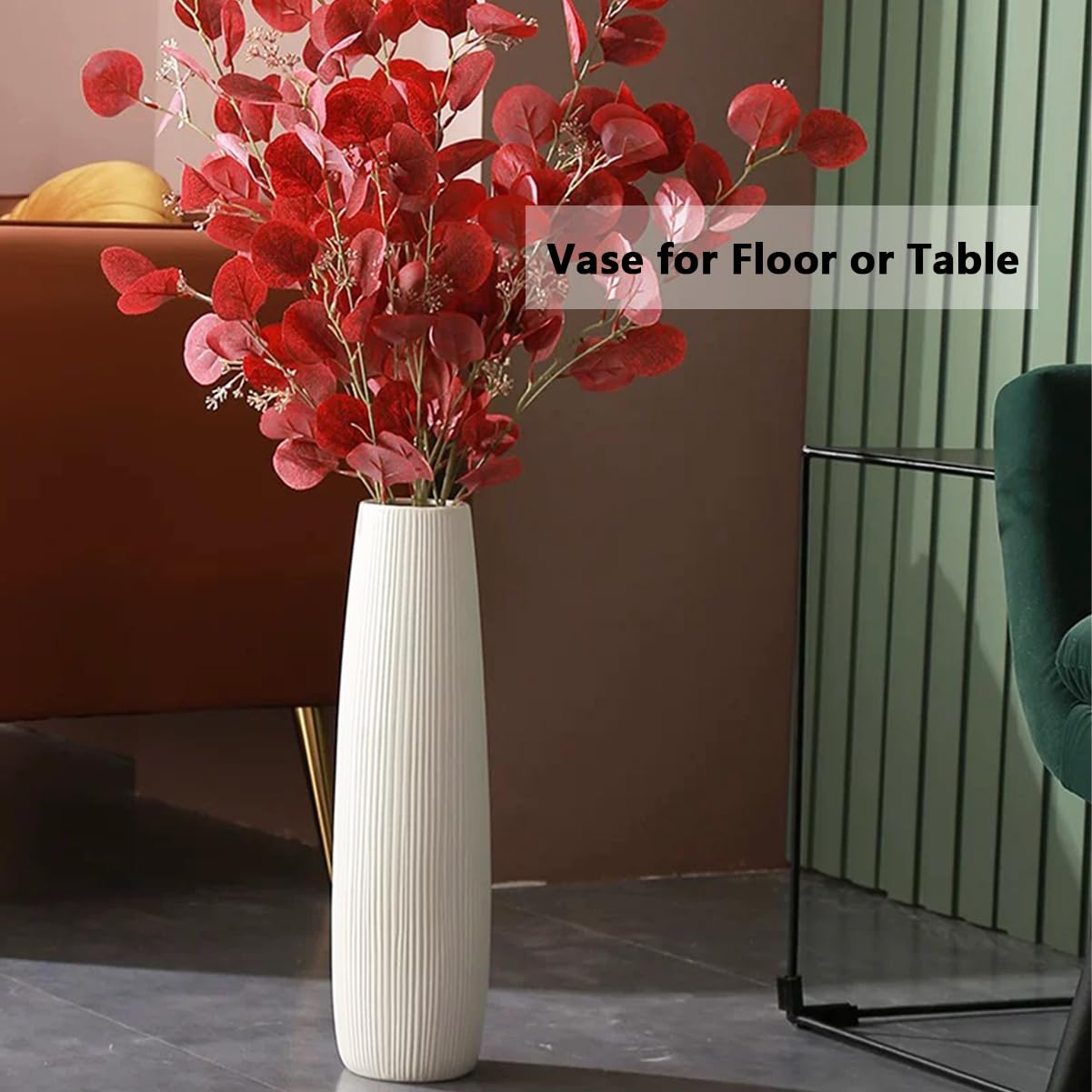 Tall White Ceramic Floor Vase Glossy Modern Home Decor for Living Room and Bedroom