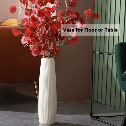 Tall White Ceramic Floor Vase Glossy Modern Home Decor for Living Room and Bedroom
