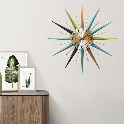 Mid-Century Star Shaped Metal Crystal Wall Clock Silent Decorative Wall Clock for Living Room Bedroom Dining Room Office Porch