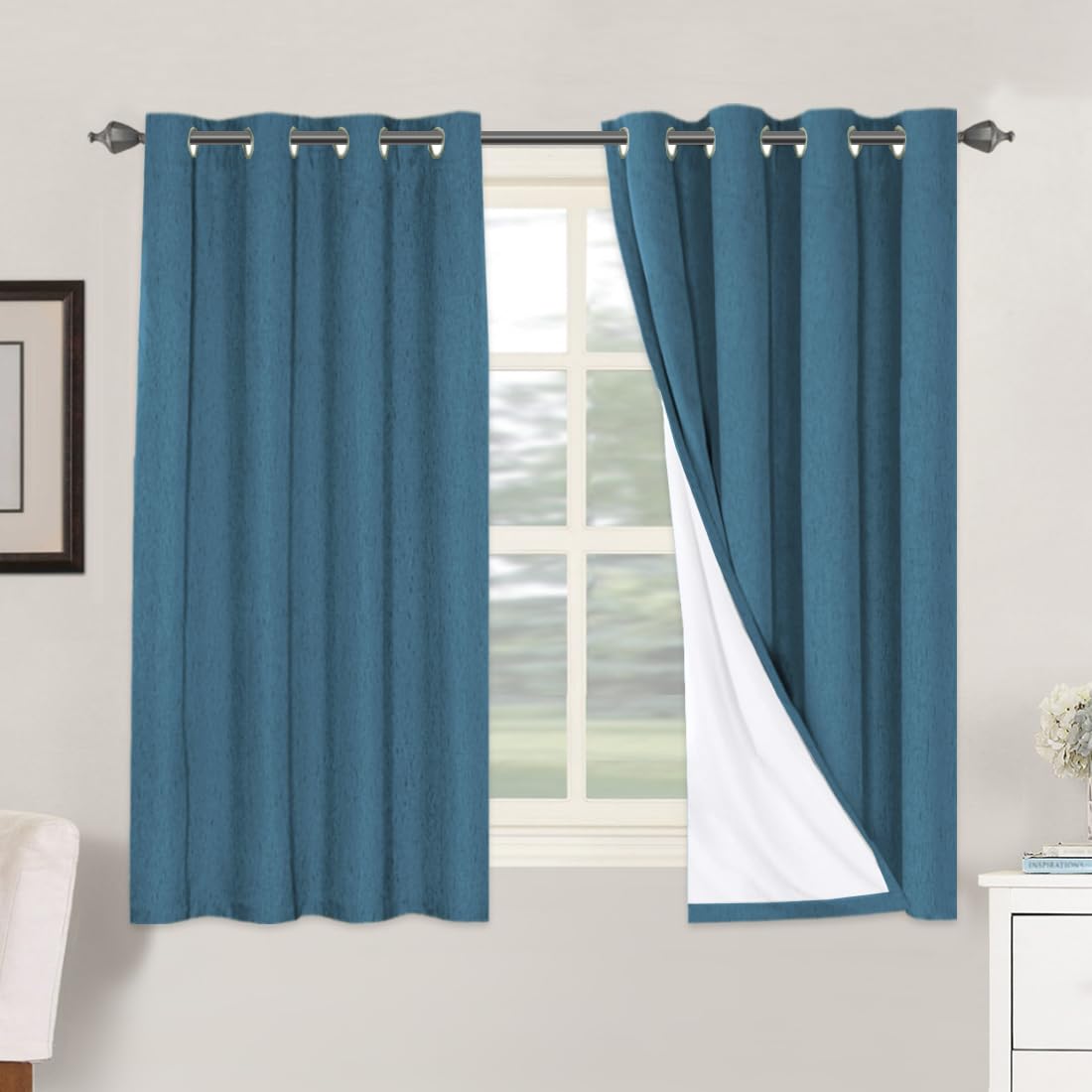 Linen Blackout Curtains Thick Textured Thermal Insulated Extra Wide Grommet Patio Door Drapes
