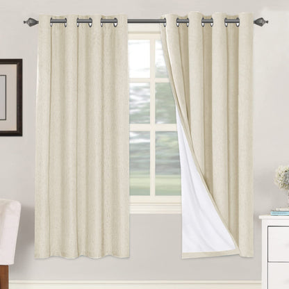 Linen Blackout Curtains Thick Textured Thermal Insulated Extra Wide Grommet Patio Door Drapes