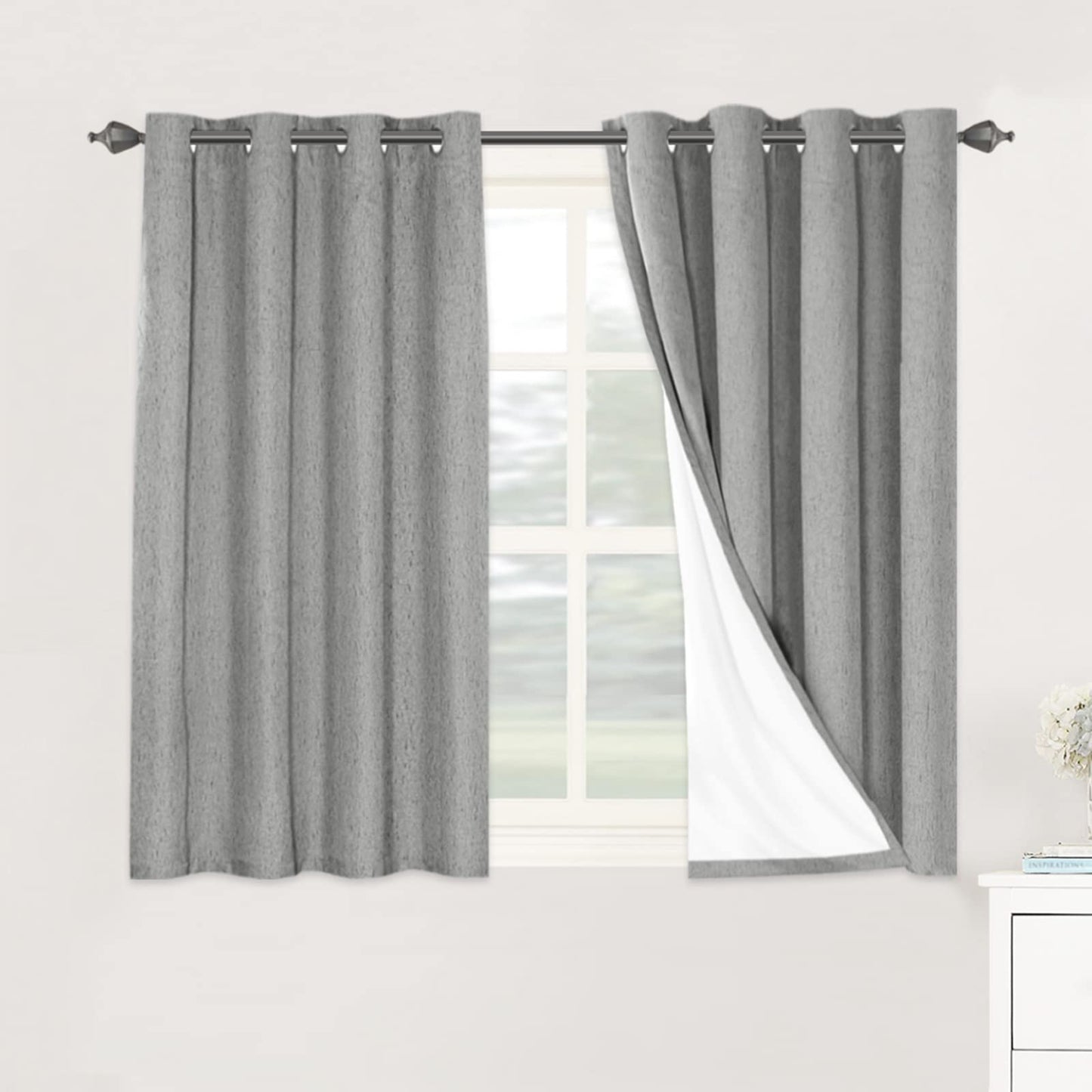 Linen Blackout Curtains Thick Textured Thermal Insulated Extra Wide Grommet Patio Door Drapes