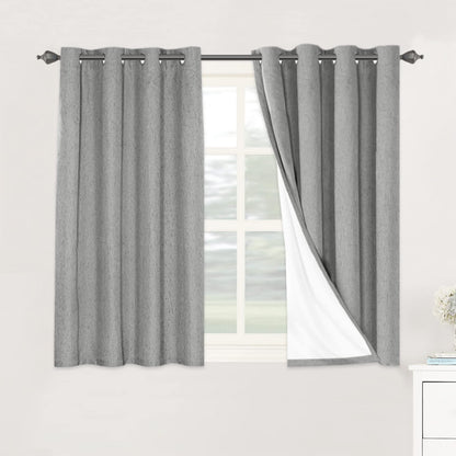 Linen Blackout Curtains Thick Textured Thermal Insulated Extra Wide Grommet Patio Door Drapes