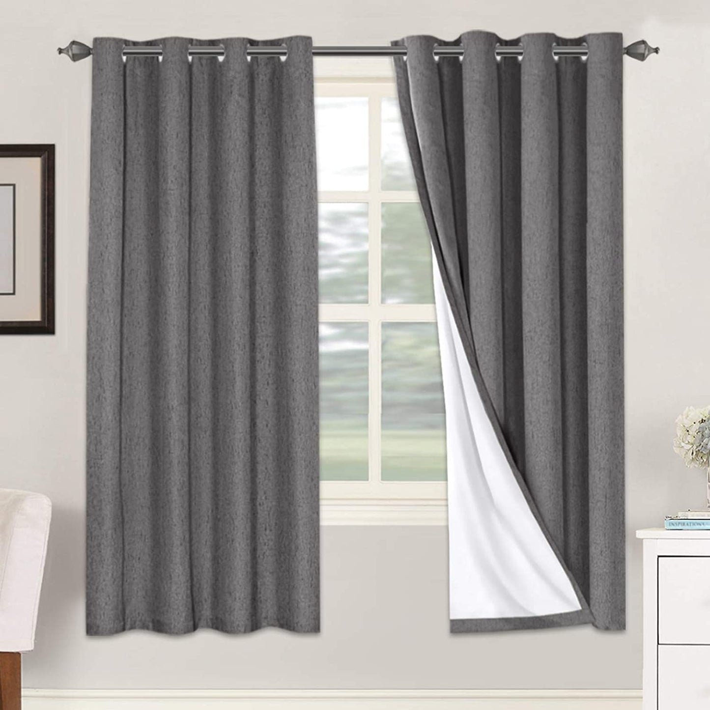Linen Blackout Curtains Thick Textured Thermal Insulated Extra Wide Grommet Patio Door Drapes