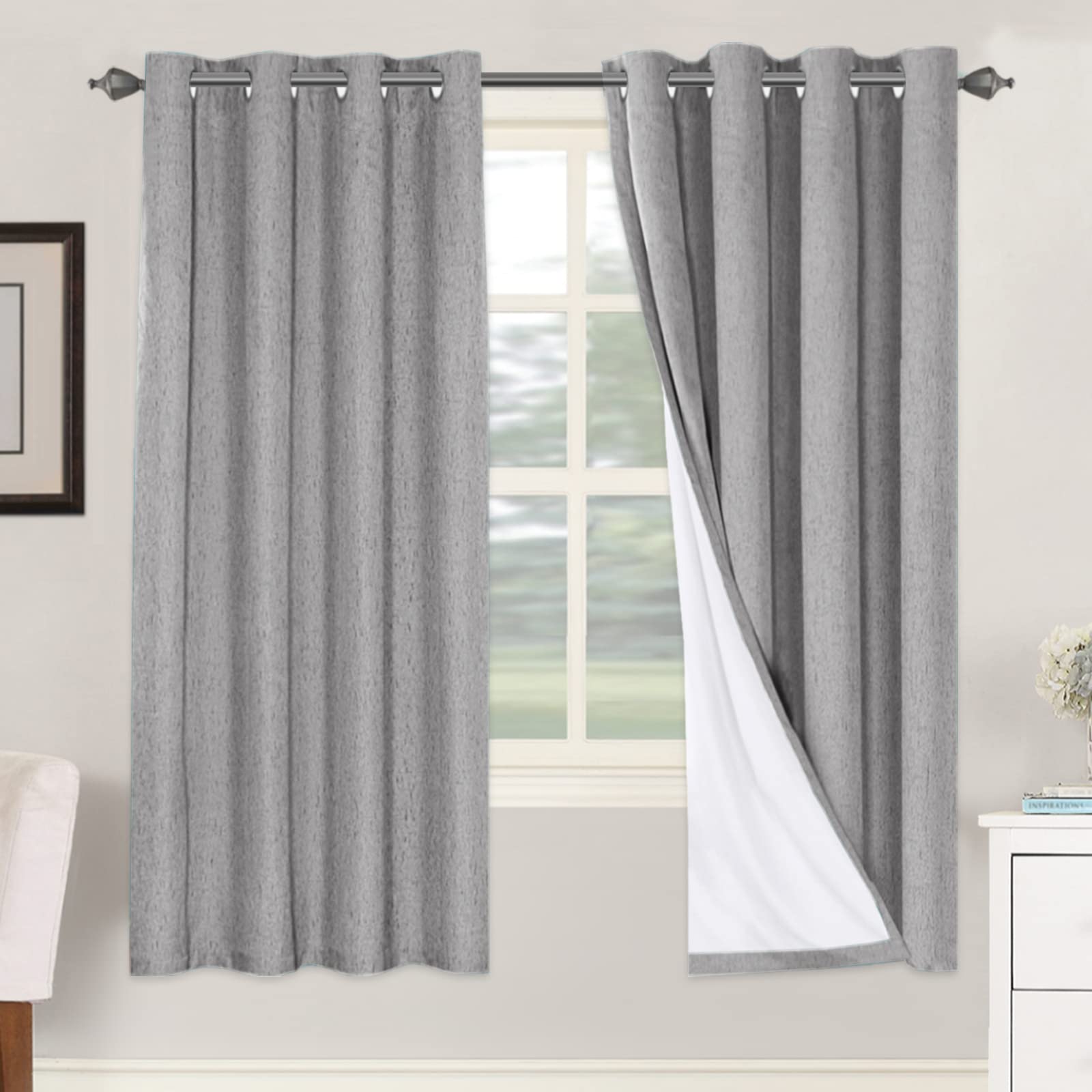 Linen Blackout Curtains Thick Textured Thermal Insulated Extra Wide Grommet Patio Door Drapes