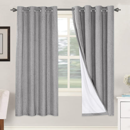 Linen Blackout Curtains Thick Textured Thermal Insulated Extra Wide Grommet Patio Door Drapes