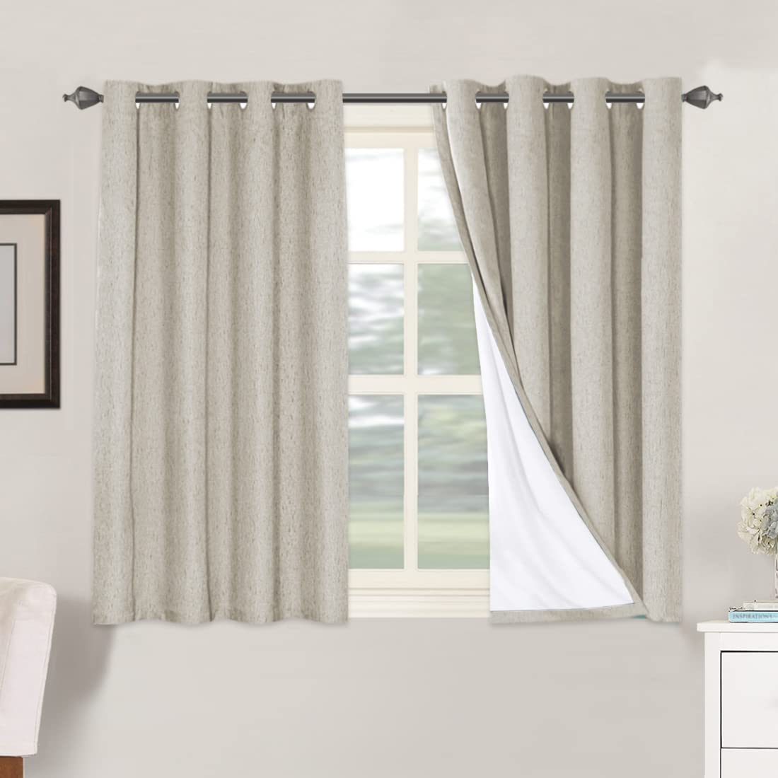 Linen Blackout Curtains Thick Textured Thermal Insulated Extra Wide Grommet Patio Door Drapes
