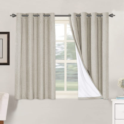Linen Blackout Curtains Thick Textured Thermal Insulated Extra Wide Grommet Patio Door Drapes