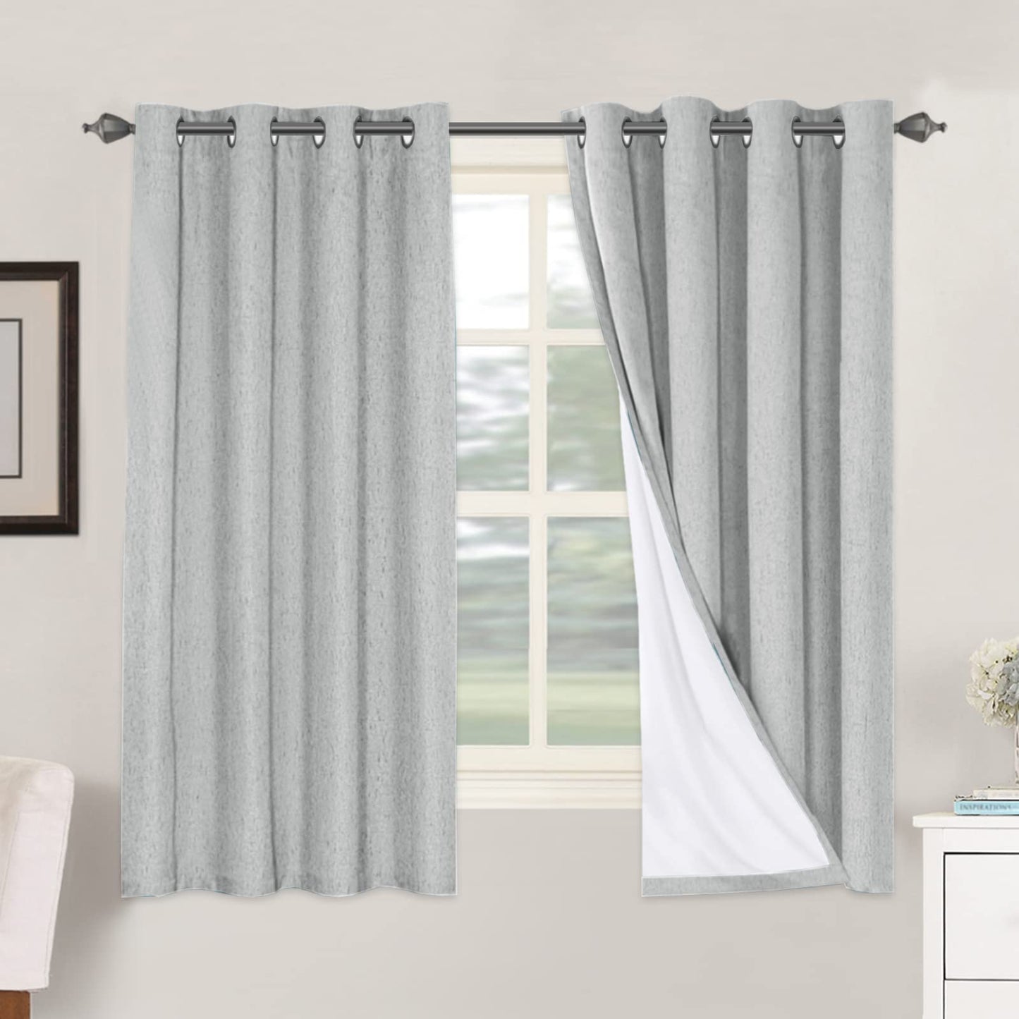 Linen Blackout Curtains Thick Textured Thermal Insulated Extra Wide Grommet Patio Door Drapes