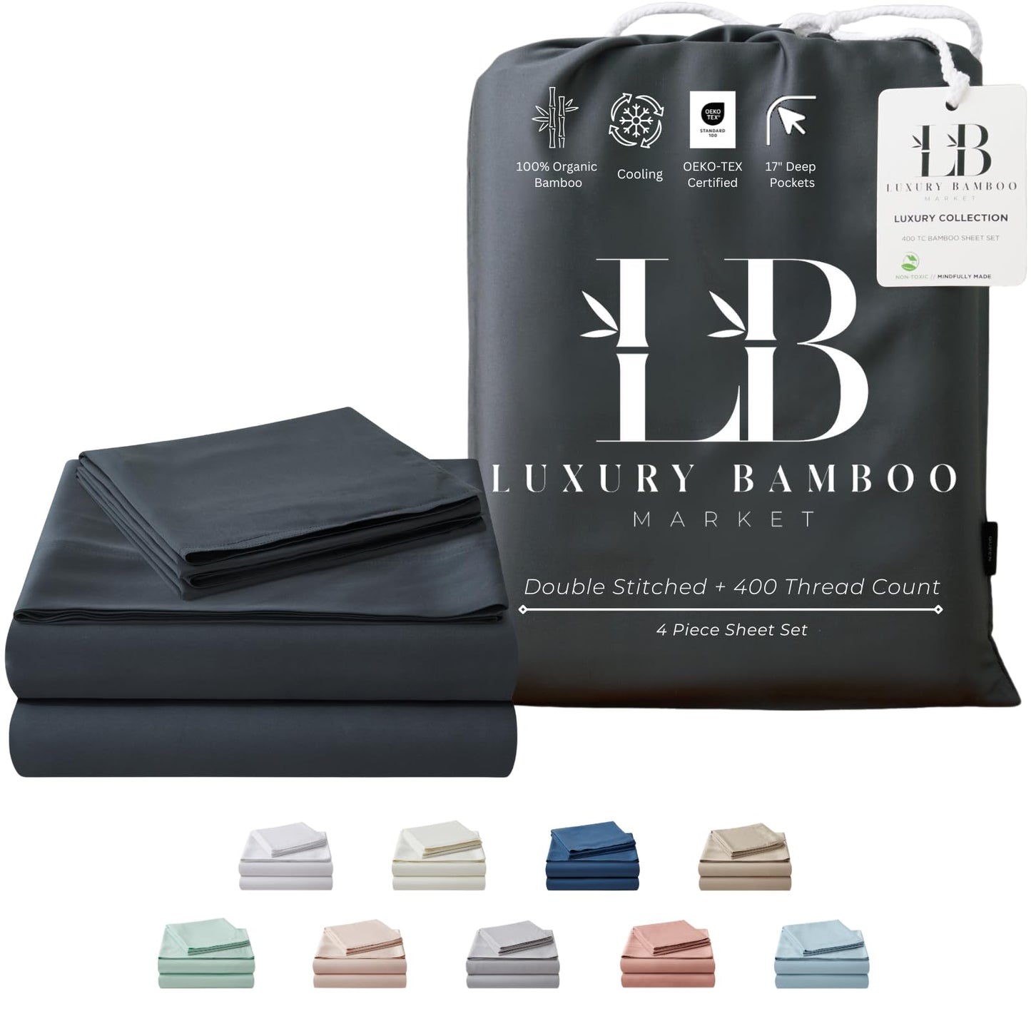 Luxury Bamboo Viscose Bed Sheet Set Ultra Soft Cooling Deep Pocket Sheets Full Size Organic Fabric