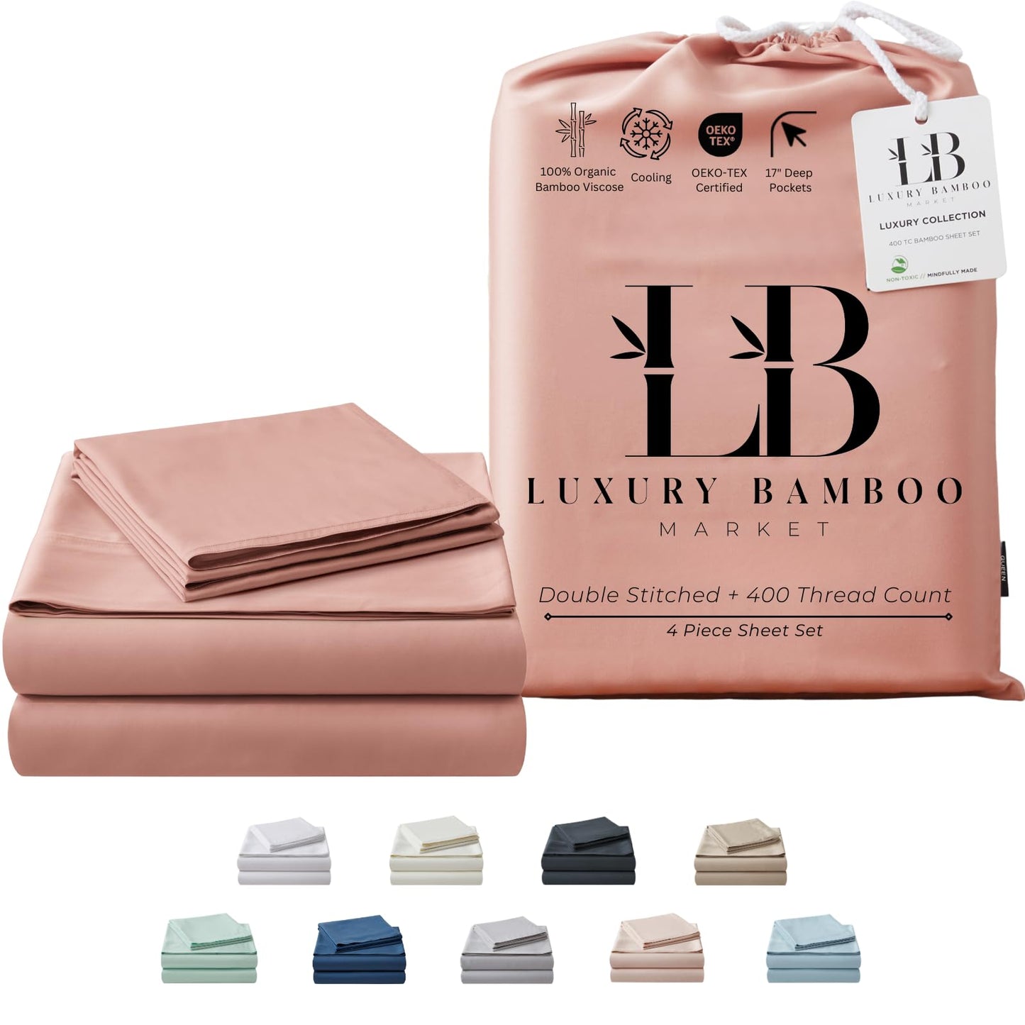 Luxury Bamboo Viscose Bed Sheet Set Ultra Soft Cooling Deep Pocket Sheets Full Size Organic Fabric
