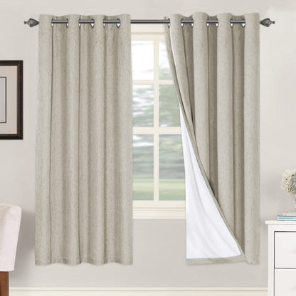 Linen Blackout Curtains Thick Textured Thermal Insulated Extra Wide Grommet Patio Door Drapes