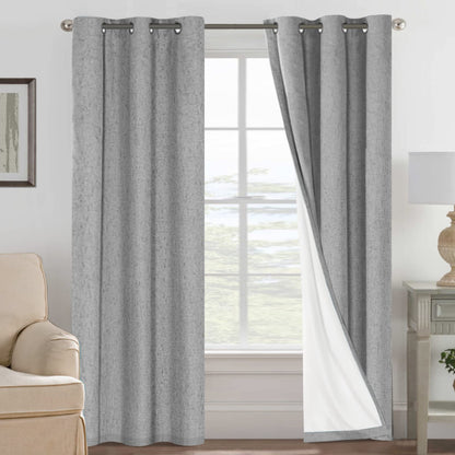 Linen Blackout Curtains Thick Textured Thermal Insulated Extra Wide Grommet Patio Door Drapes