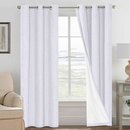 Linen Blackout Curtains Thick Textured Thermal Insulated Extra Wide Grommet Patio Door Drapes