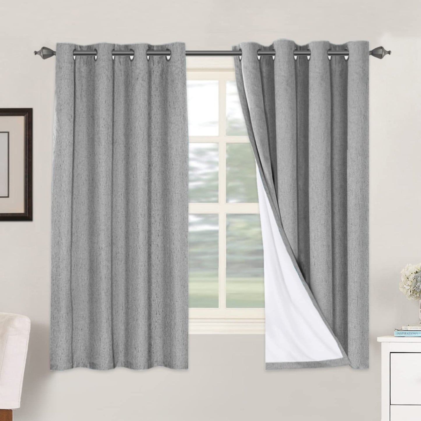 Linen Blackout Curtains Thick Textured Thermal Insulated Extra Wide Grommet Patio Door Drapes