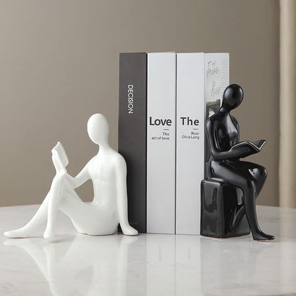 Ceramic Decorative Bookends Set of 2 for Shelves Home Office Bookshelf Decor