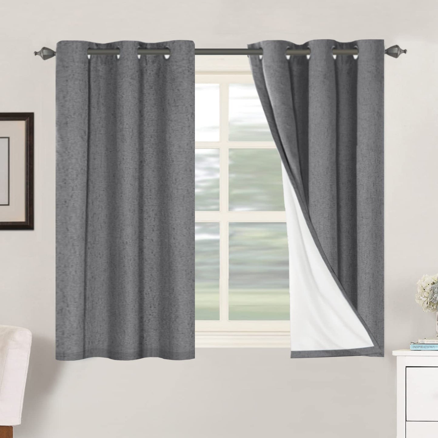 Linen Blackout Curtains Thick Textured Thermal Insulated Extra Wide Grommet Patio Door Drapes