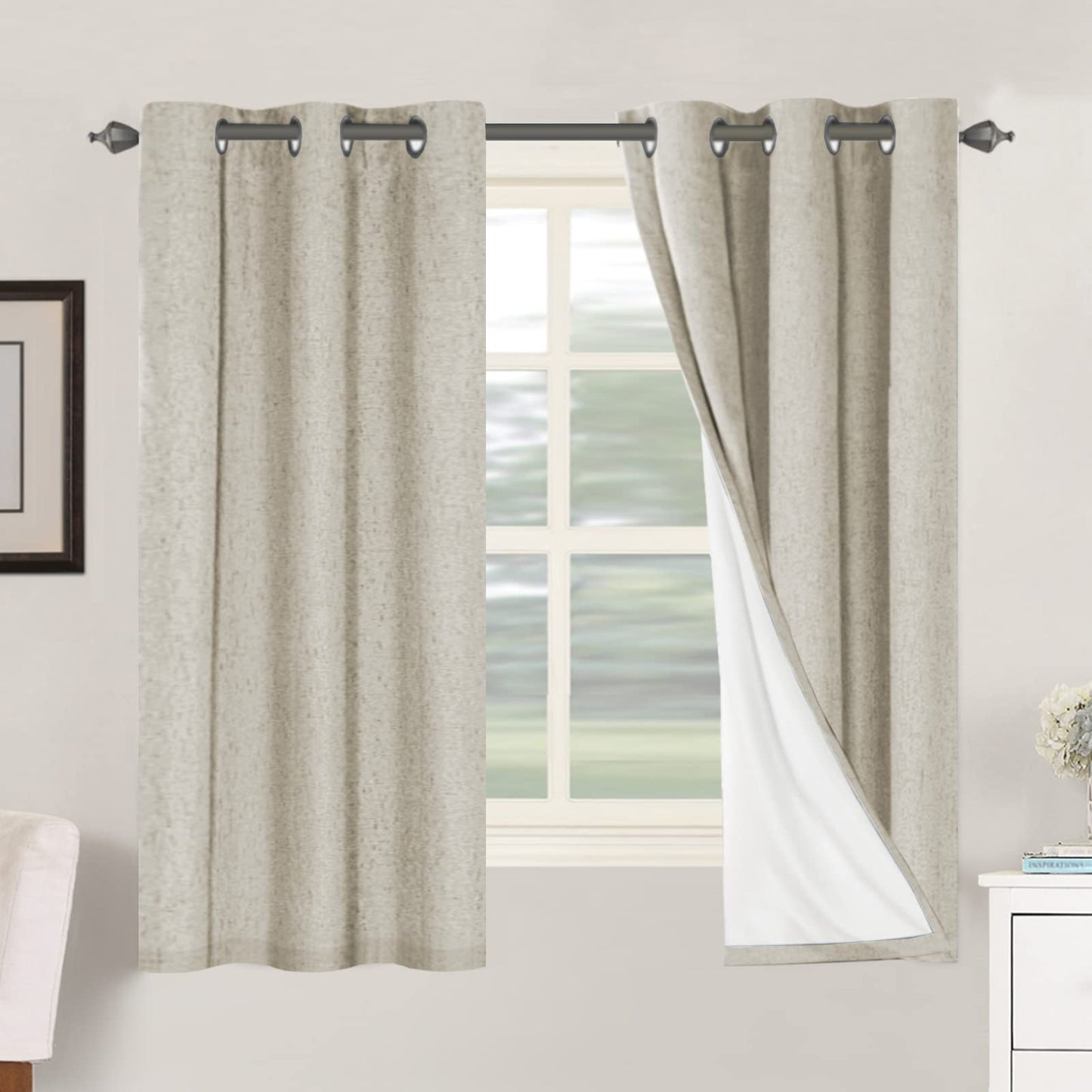Linen Blackout Curtains Thick Textured Thermal Insulated Extra Wide Grommet Patio Door Drapes