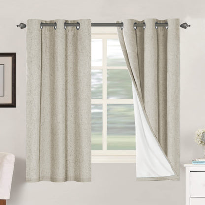 Linen Blackout Curtains Thick Textured Thermal Insulated Extra Wide Grommet Patio Door Drapes