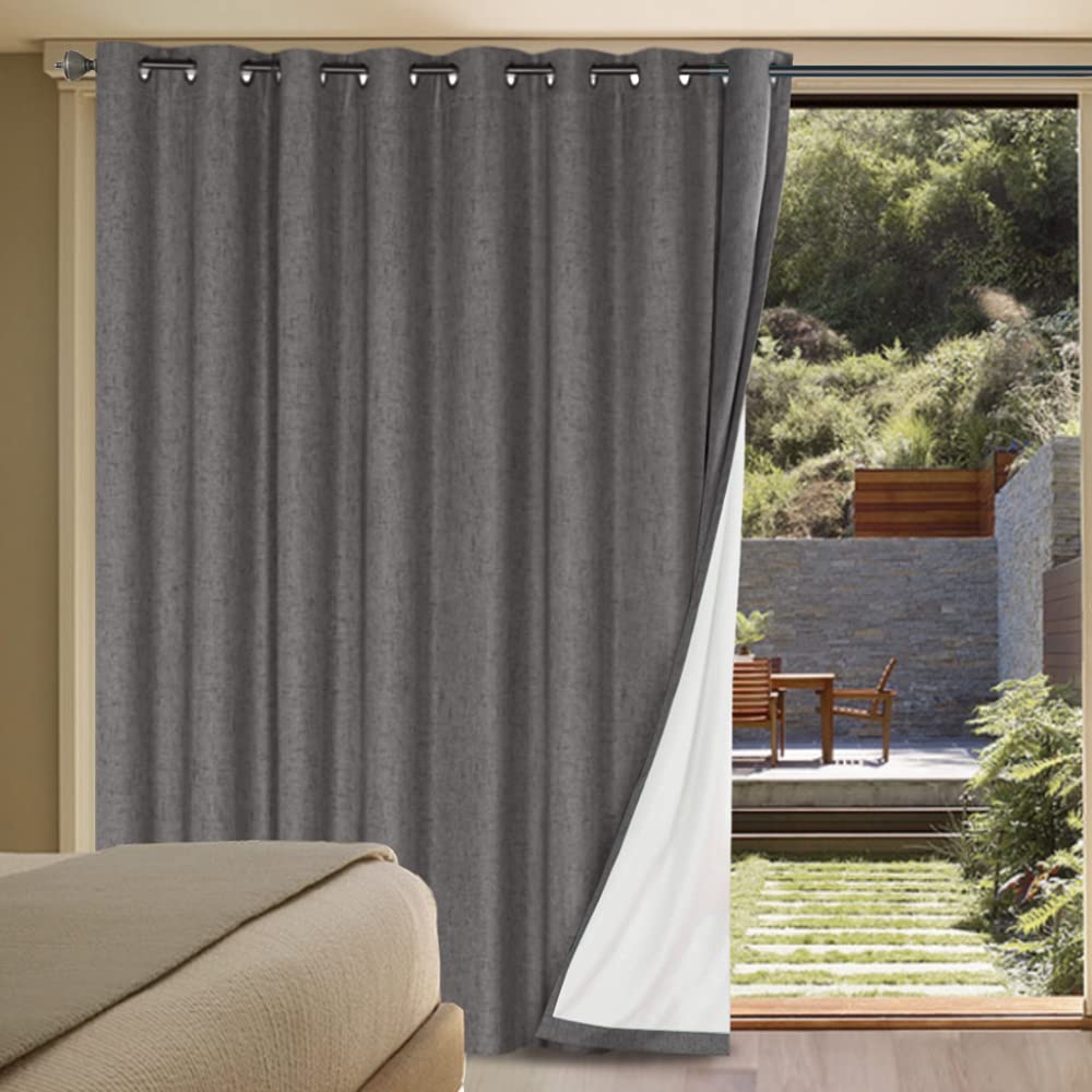 Linen Blackout Curtains Thick Textured Thermal Insulated Extra Wide Grommet Patio Door Drapes