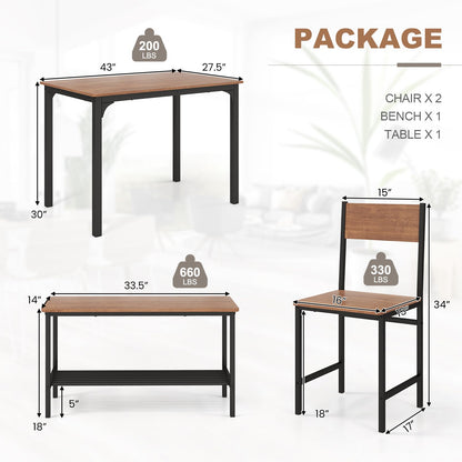 Dining Table Set for 4 with Bench, Chairs and Storage Rack Industrial Space Saving Design