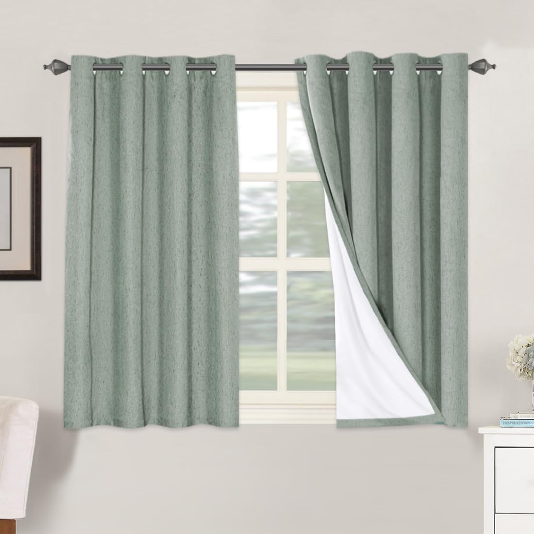 Linen Blackout Curtains Thick Textured Thermal Insulated Extra Wide Grommet Patio Door Drapes