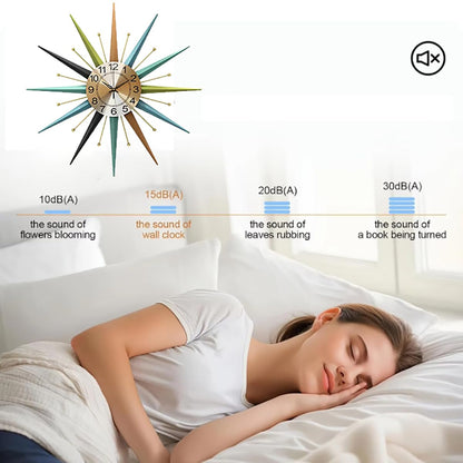 Mid-Century Star Shaped Metal Crystal Wall Clock Silent Decorative Wall Clock for Living Room Bedroom Dining Room Office Porch