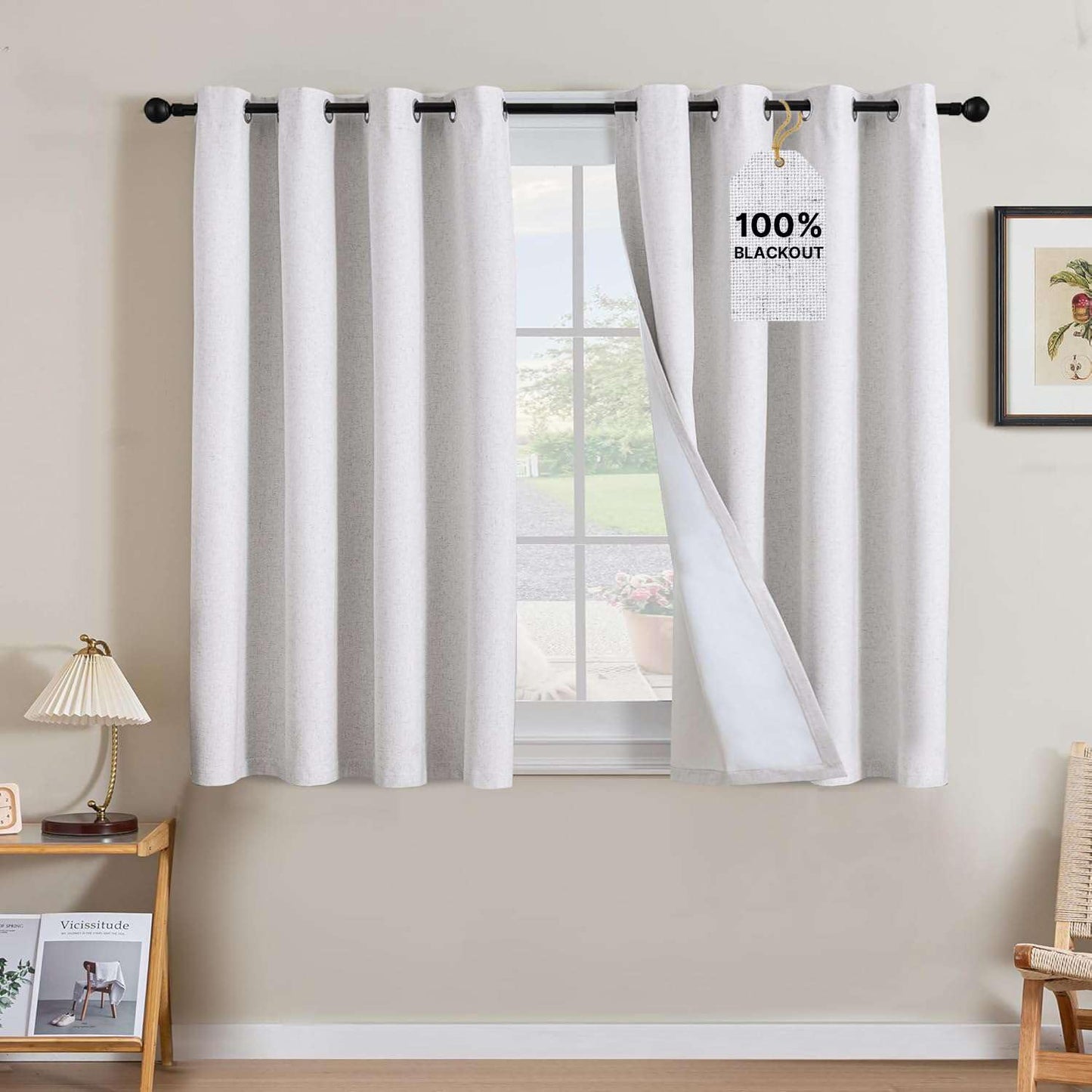 Linen Blackout Curtains Thick Textured Thermal Insulated Extra Wide Grommet Patio Door Drapes
