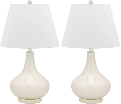 Modern Yellow Glass Gourd Table Lamp Set of 2 Contemporary Bedroom Living Room Desk Lamps LED Bulbs Included
