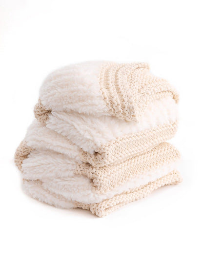 Ultra Soft Faux Rabbit Fur Chunky Knit Throw Blanket Reversible Plush Sofa Bed Decor