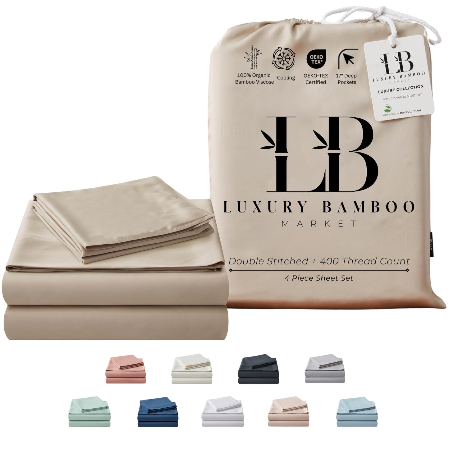 Luxury Bamboo Viscose Bed Sheet Set Ultra Soft Cooling Deep Pocket Sheets Full Size Organic Fabric