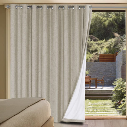 Linen Blackout Curtains Thick Textured Thermal Insulated Extra Wide Grommet Patio Door Drapes