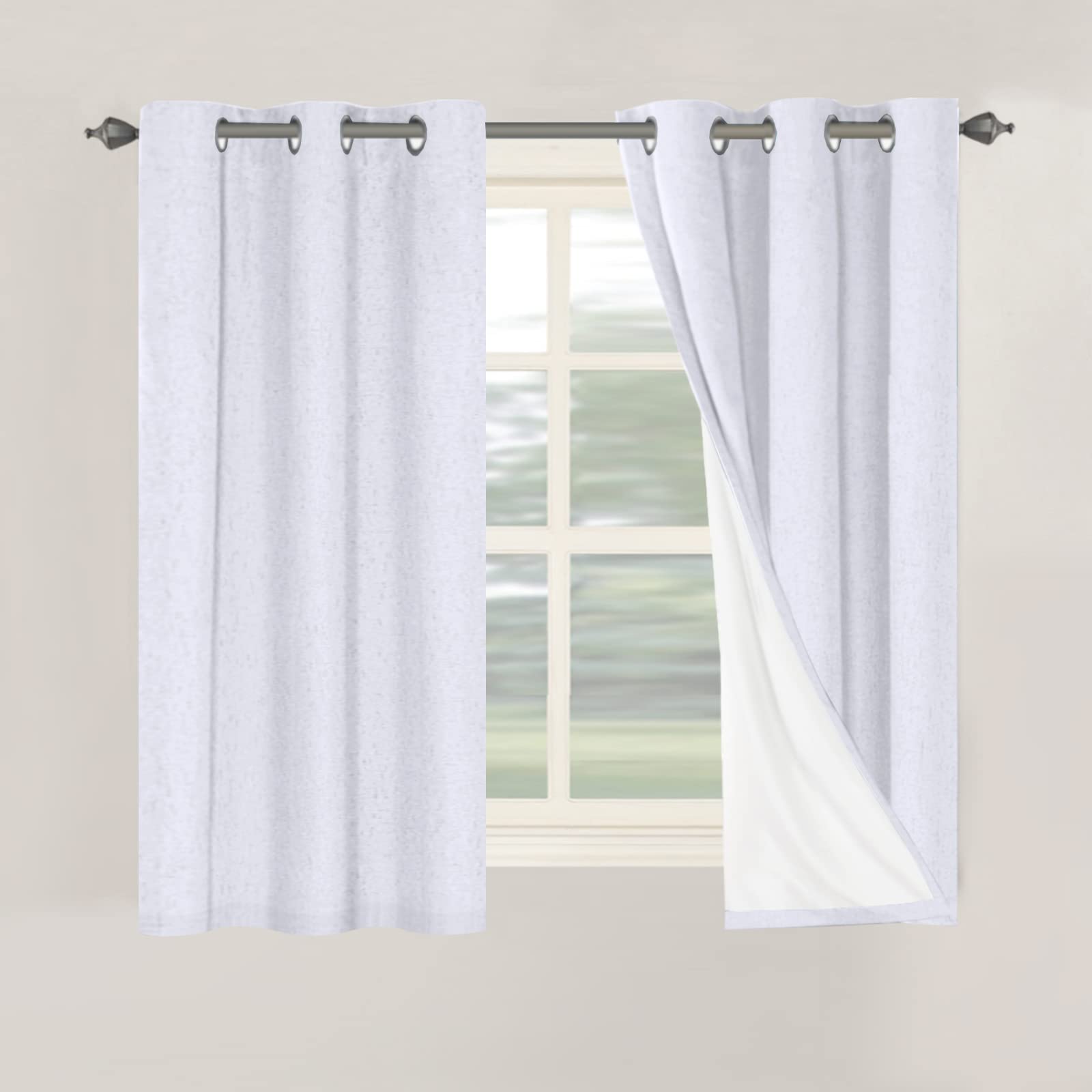 Linen Blackout Curtains Thick Textured Thermal Insulated Extra Wide Grommet Patio Door Drapes