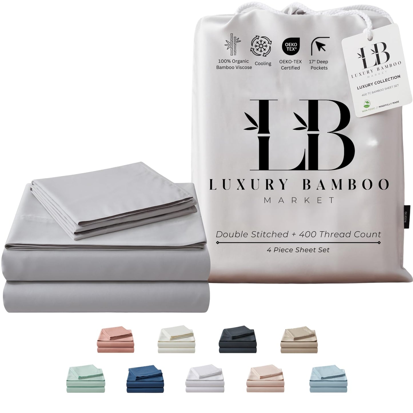 Luxury Bamboo Viscose Bed Sheet Set Ultra Soft Cooling Deep Pocket Sheets Full Size Organic Fabric